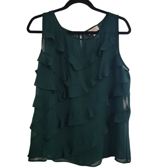 ANN TAYLOR | LOFT | Forrest Green Sleeveless Ribbon Blouse - Picture 2 of 8
